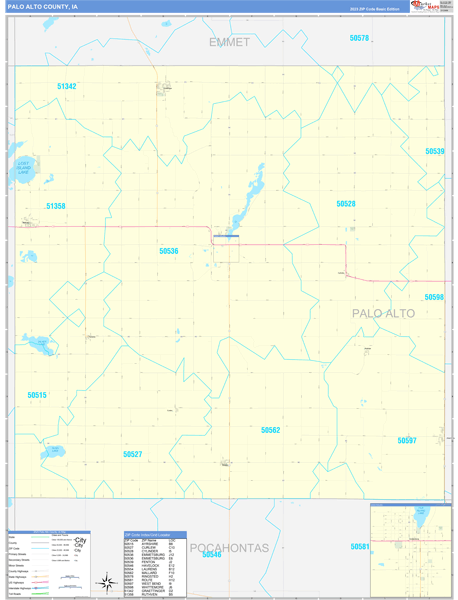 Palo Alto County, IA Zip Code Wall Map